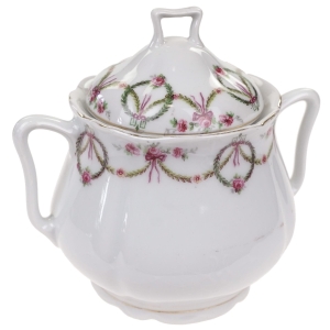 CUDOWNA SECESJA DUŻA CUKIERNICA GIRLANDY RÓŻYCZEK KOKARDY I WIEŃCE