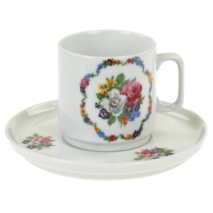 VOHENSTRAUSS ŚLICZNA MOKKA FILIŻANKA ZE SPODKIEM KOLOROWE KWIATY