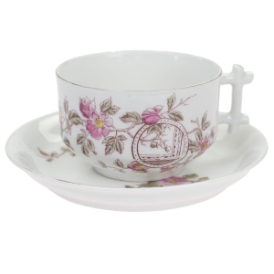 BAUDOUR ŚLICZNY SECESYJNY PATYCZAK FILIŻANKA ZE SPODKIEM RĘCZNIE MALOWANE KWIATY KWITNĄCEJ JABŁONI