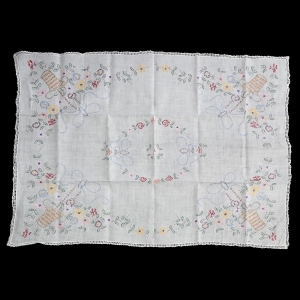 KOSZE KWIATÓW CUDOWNY RĘCZNIE WYSZYWANY OBRUS 146 X 105 CM