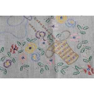 54247 KOSZE KWIATÓW CUDOWNY RĘCZNIE WYSZYWANY OBRUS 146 X 105 CM (2).JPG
