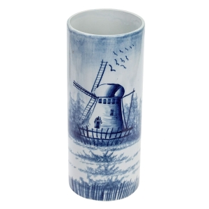 CERAMICZNY RĘCZNIE MALOWANY WAZON Z WIATRAKIEM W TYPIE DELFT