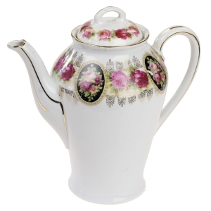 ŚLICZNY DZBAN DO KAWY SZEROKIE RÓŻANE BORDURY MEDALIONY RÓŻ