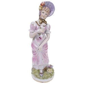 PORCELANOWA FIGURA DAMY Z KWIATKIEM STATUETKA PORCELANOWA