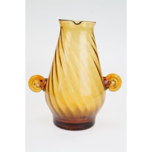 56318 HUTA LAURA BURSZTYNOWY DZBANEK DO WODY SOKÓW POLSKIE SZKŁO ARTYSTYCZNE (6).JPG