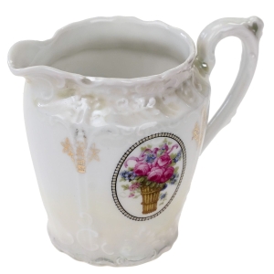 ŚLICZNY STAREŃKI OPALIZOWANY MLECZNIK Z KWIATOWYM MEDALIONEM 