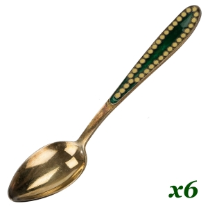 ROSJA SREBRO POZŁACANE I EMALIOWANE KOMPLET ŁYŻECZEK DO KAWY PRÓBA 916 WAGA 95,5 G