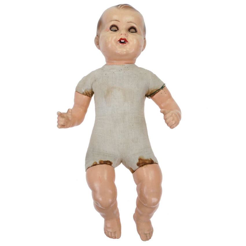 56522 STARA PIĘKNA LALKA SZKLANE OCZY RUCHOME POWIEKI LALKA W SUKIENCE (1).jpg