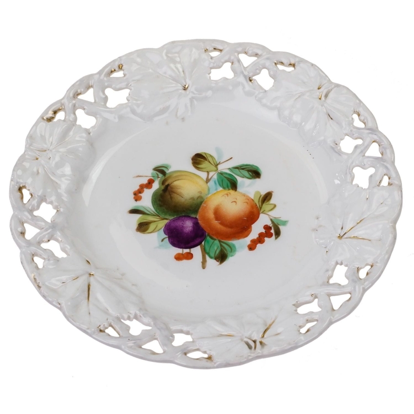 56989 BIEDERMEIER OWOCE RĘCZNIE MALOWANA AŻUROWA PATERA ZABYTEK (1).jpg