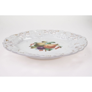 56989 BIEDERMEIER OWOCE RĘCZNIE MALOWANA AŻUROWA PATERA ZABYTEK (4).JPG