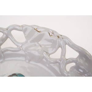 56988 BIEDERMEIER OWOCE RĘCZNIE MALOWANY AŻUROWY TALERZ ZABYTEK BRZOSKWINIA I ŚLIWKI (3).JPG