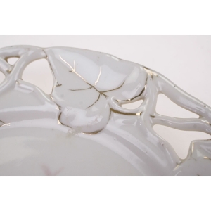 56987 BIEDERMEIER OWOCE RĘCZNIE MALOWANY AŻUROWY TALERZ ZABYTEK JABŁKO I WIŚNIE (3).JPG