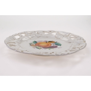 56987 BIEDERMEIER OWOCE RĘCZNIE MALOWANY AŻUROWY TALERZ ZABYTEK JABŁKO I WIŚNIE (4).JPG