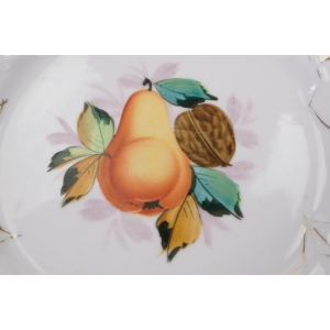 56986 BIEDERMEIER OWOCE RĘCZNIE MALOWANY AŻUROWY TALERZ ZABYTEK GRUSZKA I ORZECH (2).JPG