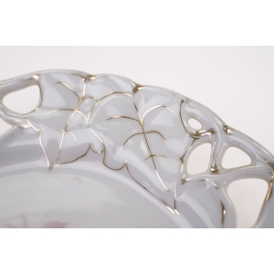 56986 BIEDERMEIER OWOCE RĘCZNIE MALOWANY AŻUROWY TALERZ ZABYTEK GRUSZKA I ORZECH (3).JPG