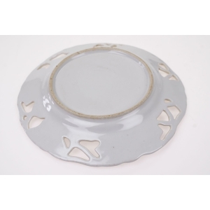 56986 BIEDERMEIER OWOCE RĘCZNIE MALOWANY AŻUROWY TALERZ ZABYTEK GRUSZKA I ORZECH (5).JPG