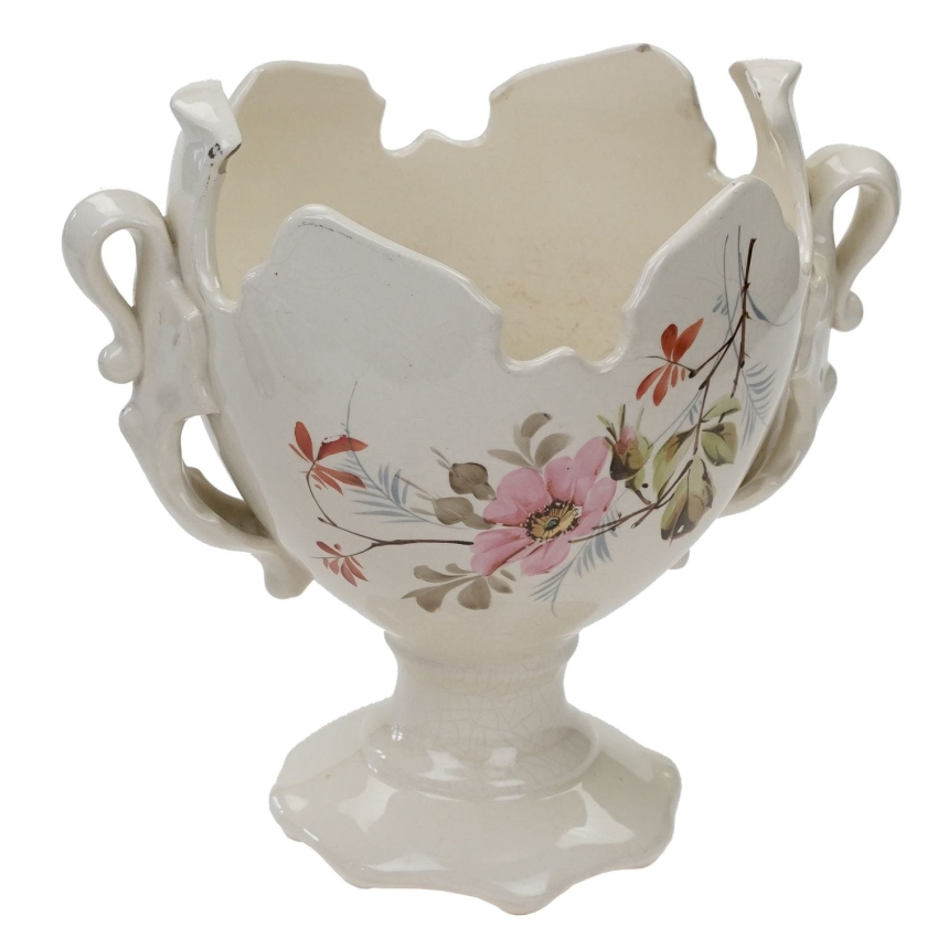 57004 STARA MAJOLIKA DONICA ŻARDINIERA OSŁONKA NA DONICZKĘ KWIATY RĘCZNIE MALOWANE (1).jpg