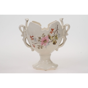 57004 STARA MAJOLIKA DONICA ŻARDINIERA OSŁONKA NA DONICZKĘ KWIATY RĘCZNIE MALOWANE (2).JPG