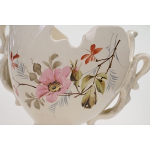 57004 STARA MAJOLIKA DONICA ŻARDINIERA OSŁONKA NA DONICZKĘ KWIATY RĘCZNIE MALOWANE (3).JPG