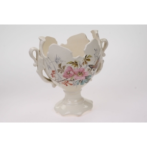 57004 STARA MAJOLIKA DONICA ŻARDINIERA OSŁONKA NA DONICZKĘ KWIATY RĘCZNIE MALOWANE (6).JPG