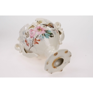 57004 STARA MAJOLIKA DONICA ŻARDINIERA OSŁONKA NA DONICZKĘ KWIATY RĘCZNIE MALOWANE (7).JPG