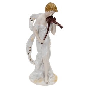 DUŻA PORCELANOWA RĘCZNIE MALOWANA FIGURKA SKRZYPACZKI DZIEWCZYNY GRAJĄCEJ NA SKRZYPCACH