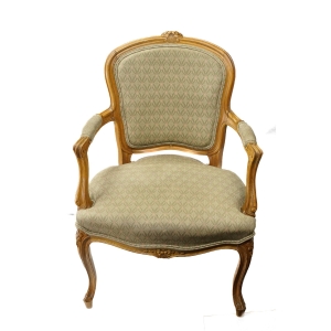 57513 STYLIZOWANY FOTEL KRZESŁO FOTEL Z PODŁOKIETNIKAMI ZIELONO-BEŻOWA ZŁOCISTA TAPICERKA (2).JPG