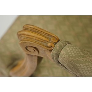 57513 STYLIZOWANY FOTEL KRZESŁO FOTEL Z PODŁOKIETNIKAMI ZIELONO-BEŻOWA ZŁOCISTA TAPICERKA (4).JPG