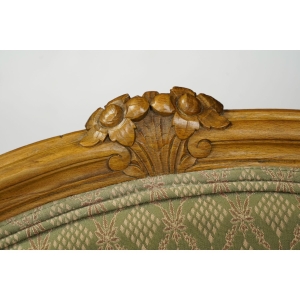 57513 STYLIZOWANY FOTEL KRZESŁO FOTEL Z PODŁOKIETNIKAMI ZIELONO-BEŻOWA ZŁOCISTA TAPICERKA (6).JPG