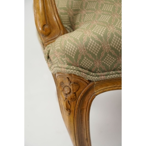 57513 STYLIZOWANY FOTEL KRZESŁO FOTEL Z PODŁOKIETNIKAMI ZIELONO-BEŻOWA ZŁOCISTA TAPICERKA (9).JPG