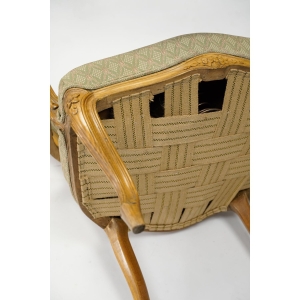 57513 STYLIZOWANY FOTEL KRZESŁO FOTEL Z PODŁOKIETNIKAMI ZIELONO-BEŻOWA ZŁOCISTA TAPICERKA (10).JPG