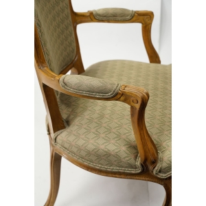 57513 STYLIZOWANY FOTEL KRZESŁO FOTEL Z PODŁOKIETNIKAMI ZIELONO-BEŻOWA ZŁOCISTA TAPICERKA (11).JPG