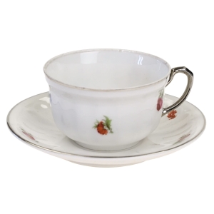 HUTA FRANCISZKA FILIŻANKA ZE SPODKIEM BIEL I SREBRO