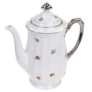 HUTA FRANCISZKA DZBANEK DO KAWY W KOLOROWE KWIATUSZKI BIEL I SREBRO