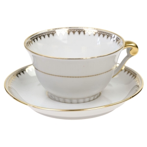 ULIM LIMOGES BIAŁA FILIŻANKA ZE SPODKIEM ZE ZŁOCENIAMI