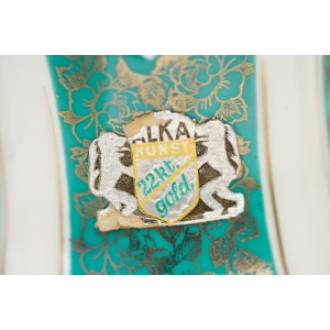 57796 ALKA-KUNST KOŚĆ SŁONIOWA ZIELEŃ I ZŁOTE WZORY GARNITUR DO KAWY (3).JPG