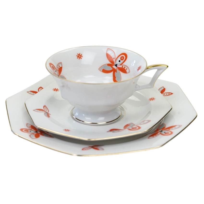 57904 THOMAS ROSENTHAL ŚLICZNA ŚNIADANIÓWKA W STYLU ART-DECO POMARAŃCZOWE KWIATY (1).jpg