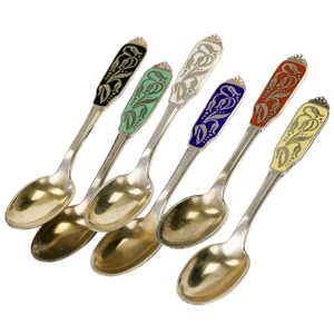 DANIA SREBRO PRÓBA 925 EMALIĄ MALOWANE ŁYŻECZKI DO MOKKI LILJE WAGA 65,6 G