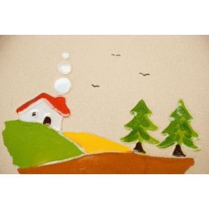 58450 S. MORA ŚLICZNY TALERZ PATERA NA ŚCIANĘ PEJZAŻ Z DOMKIEM (2).JPG