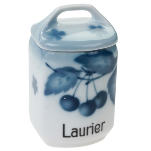 58462 LIMOGES CHARLES MARTIN STARY PORCELANOWY KUCHENNY POJEMNIK NA LIŚCIE LAUROWE W WISIENKI (1).JPG