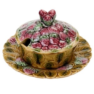 58767 SARREGUEMINES MAJOLIKA CUDOWNY OWOCOWY POJEMNIK NA KONFITURY TRUSKAWKI (1).jpg