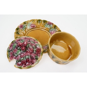 58767 SARREGUEMINES MAJOLIKA CUDOWNY OWOCOWY POJEMNIK NA KONFITURY TRUSKAWKI (4).JPG