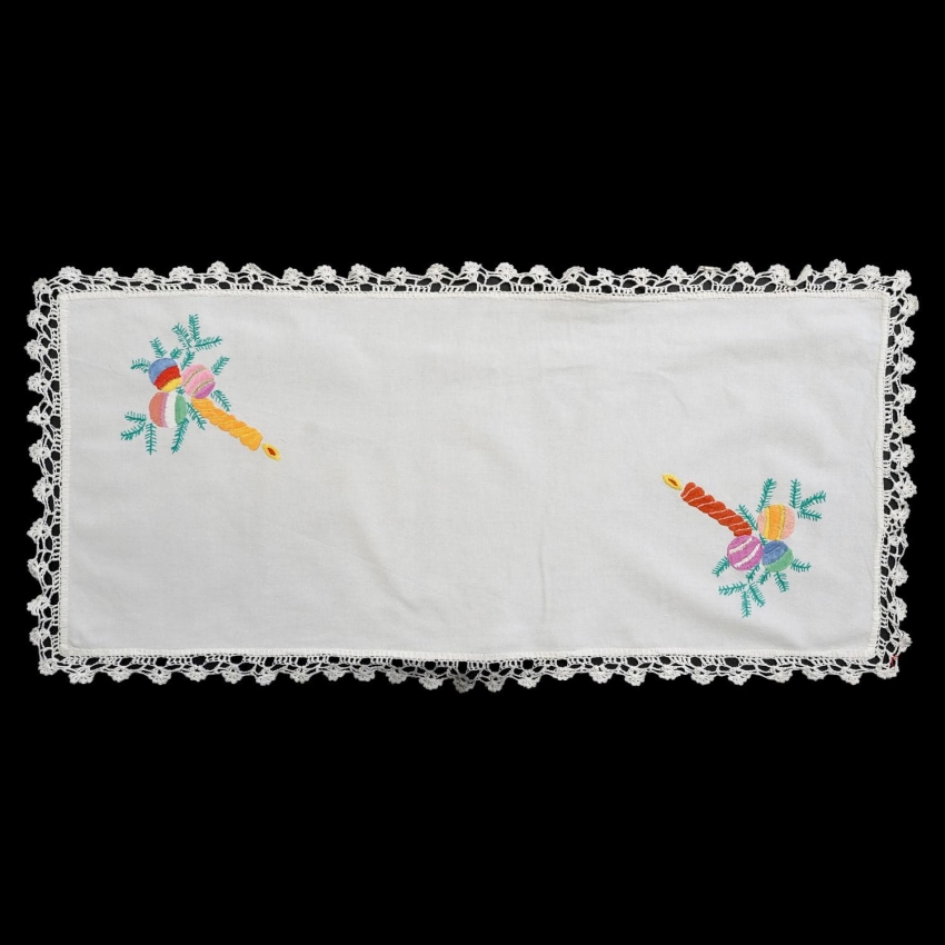 58850 BOŻE NARODZENIE STARY RĘCZNIE WYSZYWANY BIEŻNIK 85,5 X 39 CM (1).JPG