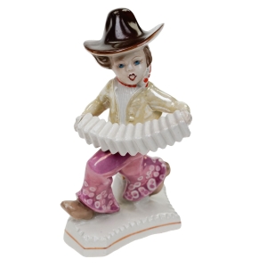 STEATYT KATOWICE Z. BUKSOWICZ FIGURA CHŁOPCA Z HARMONIĄ GRAJKA