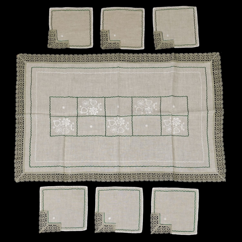 59790 OBRUS I 6 SERWETEK LEN RĘCZNE HAFTY I KORONKA 120 X 75CM (1).jpg