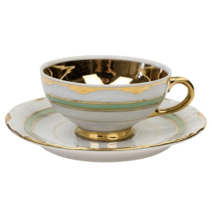 THUN STARA ŁADNA FILIŻANKA ZE SPODKIEM SELEDYNOWY SZLACZEK I ZŁOCENIA