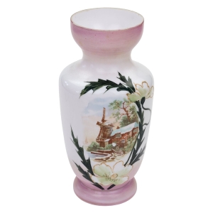 SECESYJNY WAZON RĘCZNIE MALOWANY EMALIĄ PEJZAŻ Z WIATRAKIEM FRANCJA?