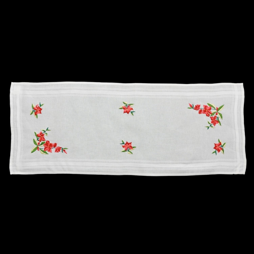 60190 ŚLICZNY LAUFER BIEŻNIK SERWETA HAFT WYPUKŁY CZERWONE KWIATY 96 X 38 CM (1).jpg