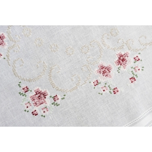 60191 ŚLICZNY OBRUS RĘCZNIE HAFT KRZYŻYKOWY RÓŻOWE KWIATY 77 X 77 CM (2).JPG