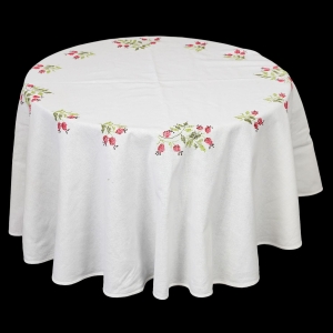 OKRĄGŁY OBRUS RĘCZNIE HAFT KRZYŻYKOWY GŁOGI ŚR. 146 CM